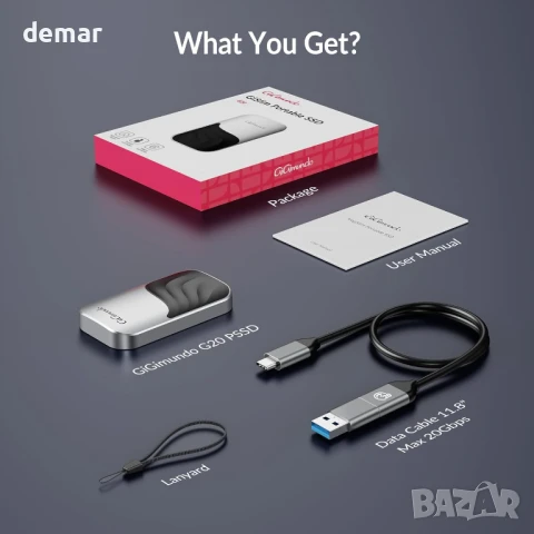 GiGimundo G20 1TB външен SSD, преносим SSD, до 2000MB/s чрез USB-C 3.2 Gen 2x2, снимка 8 - Външни хард дискове - 50469769