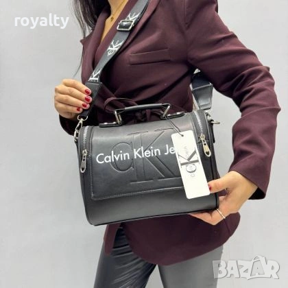 Calvin Klein Нова Кожена Черна Дамска Чанта 