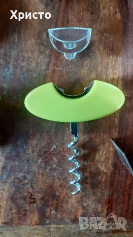 комплект тирбушон , отварачка и запушалки дизайнерски, стомана и светло зелени пластмасови части, снимка 5 - Аксесоари за кухня - 37716110