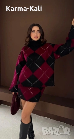 Нов плетен топъл комплект пуловер с пола, снимка 2 - Блузи с дълъг ръкав и пуловери - 53029342