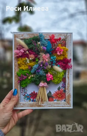 Красива картина букет за всеки повод декориран с естествен скандинавски мъх, снимка 5 - Картини - 49324129