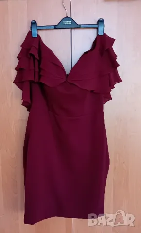 Рокля Бордо с волани, снимка 2 - Рокли - 48650155