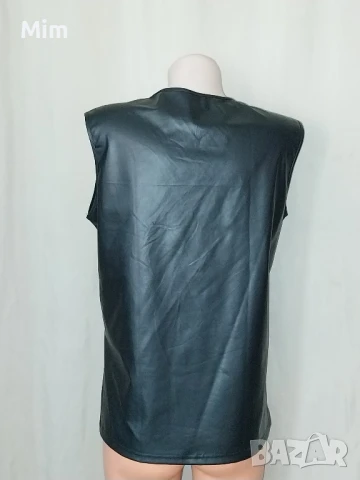 2XL Черен потник от еластична еко кожа , снимка 2 - Потници - 51199079
