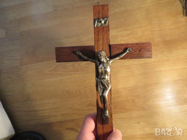Стар кръст разпятие Христово, Исус Христос 35 х 19 см бог религия, снимка 2 - Антикварни и старинни предмети - 34746638