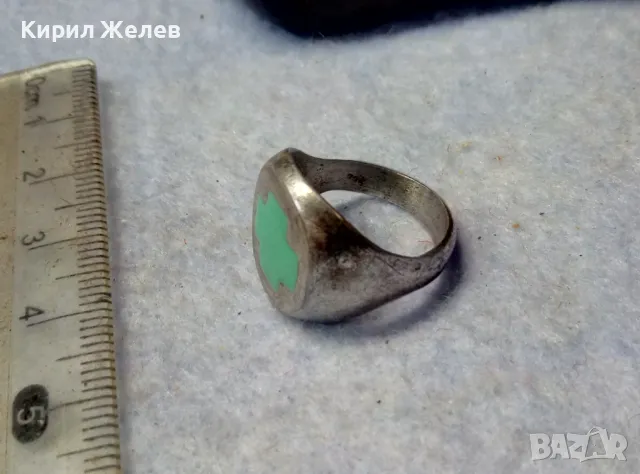 СТИЛЕН СРЕБЪРЕН ПРЪСТЕН СРЕБРО 925 с КРЪСТООБРАЗЕН ЗЕЛЕН ЕМАЙЛ РЪЧНА АРТ РАБОТА 49997, снимка 5 - Пръстени - 50024179