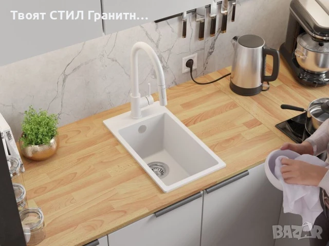 Бяла кухненска гранитна мивка Рига 30 XL 280 x 500 mm, снимка 6 - Мивки - 51248981