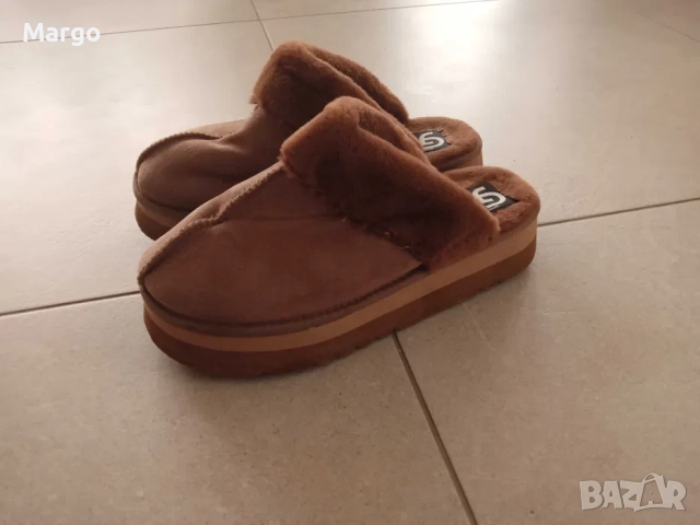 Обувки карамел кафяви 39 40 апрески с козина, снимка 5 - Дамски апрески - 52899942