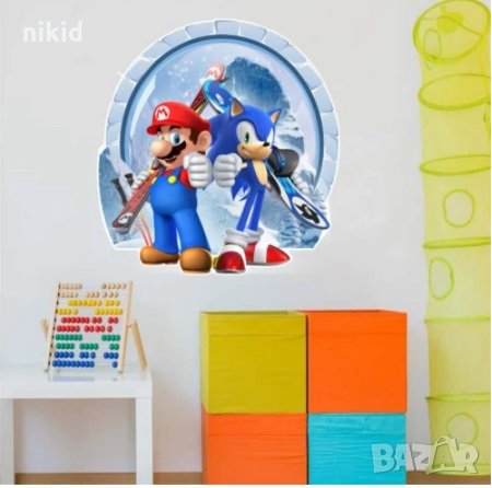 Соник Sonic и Супер Марио Super Mario самозалепващ стикер лепенка за стена и мебел детска стая, снимка 2 - Други - 32481139