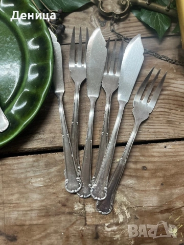 Елегантни прибори за рибка🥰 Посребрение 60 микрона 6 вилици+6 ножа , снимка 2 - Прибори за хранене, готвене и сервиране - 53346116