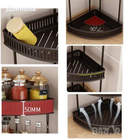Ъглова стойка за подправки 2 нива – Органайзер за кухня, баня и спалня, без монтаж, снимка 7 - Аксесоари за кухня - 49868734