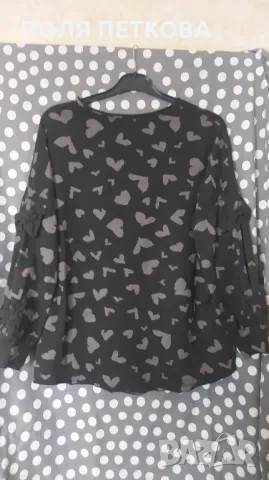Черна блуза на сърца, снимка 3 - Блузи с дълъг ръкав и пуловери - 49384521