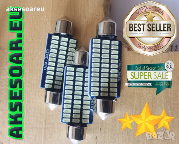 1 бр. Автомобилни сулфидни крушки 12V 41mm с 36 LED диода ледено сини интериорни светлини за четене , снимка 15 - Аксесоари и консумативи - 53109960