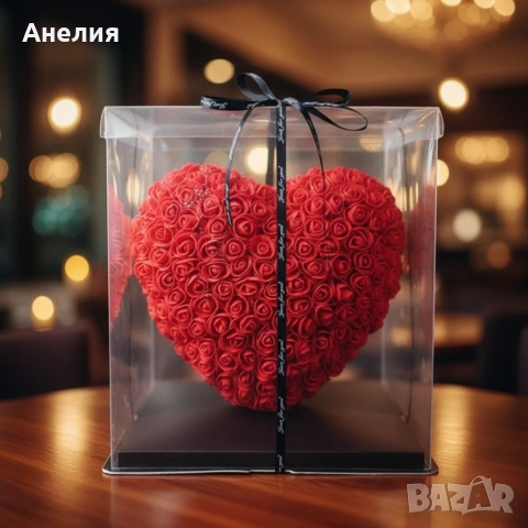 Декоративно сърце от изкуствени рози в подаръчна кутия, снимка 4 - Декорация за дома - 53057405