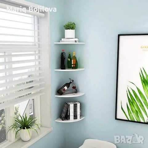 Комплект от 4 ъглови стенни рафта за съхранение – PVC, снимка 3 - Етажерки - 53132359