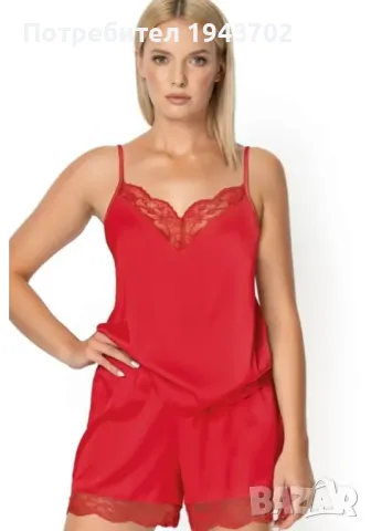 Сатенена дамска пижама в червен цвят ZORA Nipplex, снимка 1