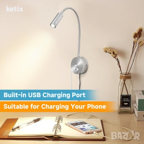 Димируема LED стенна лампа за четене, снимка 3 - Лампи за стена - 53570538