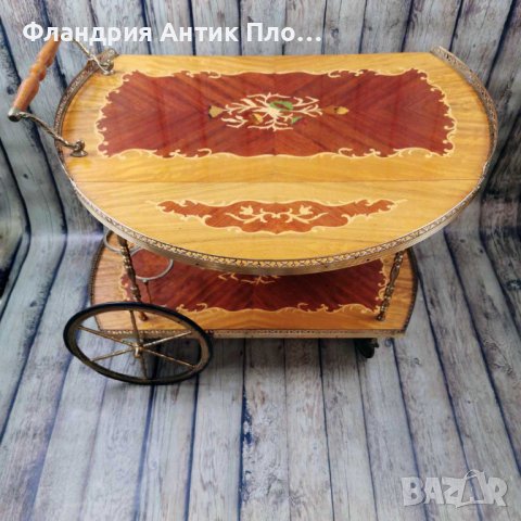 Старинна количка за сервиране с интарзия, снимка 6 - Антикварни и старинни предмети - 43322689