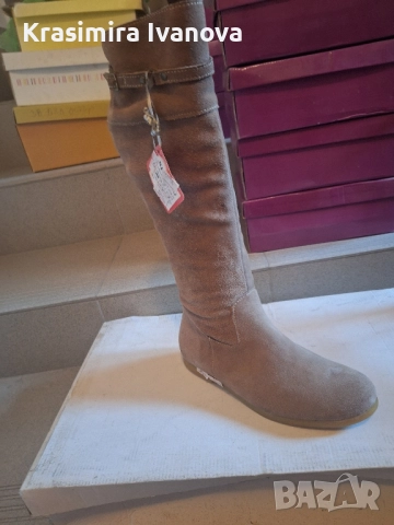 нови ботуши естествен велур в беж , снимка 3 - Дамски ботуши - 52513458