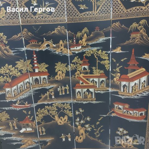 Ръчно рисуван параван, 19-ти век, снимка 4 - Антикварни и старинни предмети - 43505353