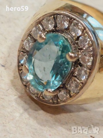 Златен пръстен с брилянти и топаз-злато 14 к., снимка 4 - Пръстени - 43553662