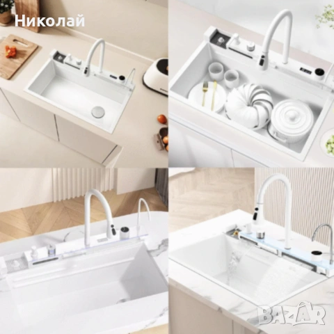 Комплект Умна кухненска мивка с изтеглящ се кран – LED дисплей, водопад, филтриране, 20 / 24 / 28 см, снимка 2 - Други - 53115707