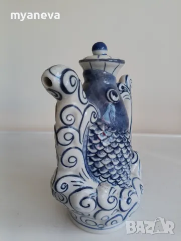 Азиатски, порцеланов чайник или бутилка за алкохол с формата на риба., снимка 3 - Статуетки - 47669300