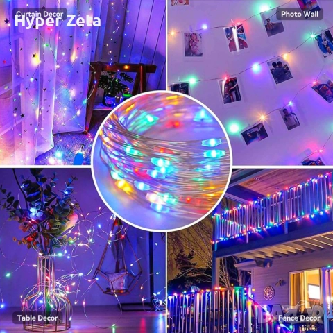 Гирлянди от светлинки, комплект от 4 броя, 5 м, 50 LED медни лампички с батерии, снимка 4 - Лед осветление - 51977867