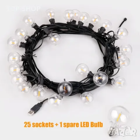 AUOPLUS Led крушки,15M G40 Patio String Lights с 25 нечупливи димируеми LED пластмасови круш, снимка 2 - Лед осветление - 48474696