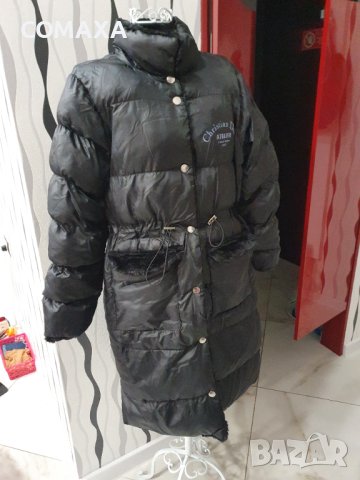 Дълго черно зимно шушляково яке с мека яка и капаци на джобовете, снимка 1 - Якета - 43397826