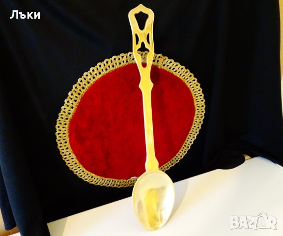 Старинна бронзова лъжица,черпак 45 см. , снимка 3 - Антикварни и старинни предмети - 38839386