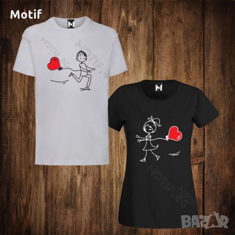 Тениски с щампа за Свети Валентин - мъжка тениска + дамска тениска