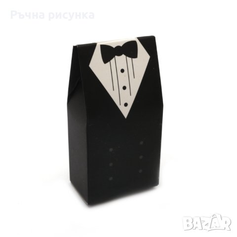 Кутия картонена  мъж цвят бял и черен с папионка