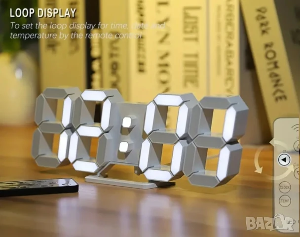 3D LED дигитален стенен часовник, дистанционно, температура, аларма