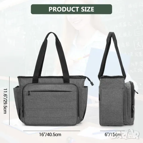 CURMIO Работна чанта за учител с джоб-органайзер за файлове тип акордеон, лаптоп, сива, снимка 6 - Чанти - 50284451