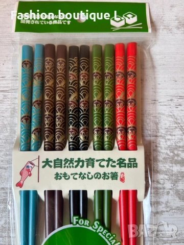 Нов комплект от 5 чифта клечки за суши в различни цветове с изрисувани детайли по тях ❤️, снимка 3 - Прибори за хранене, готвене и сервиране - 52413691