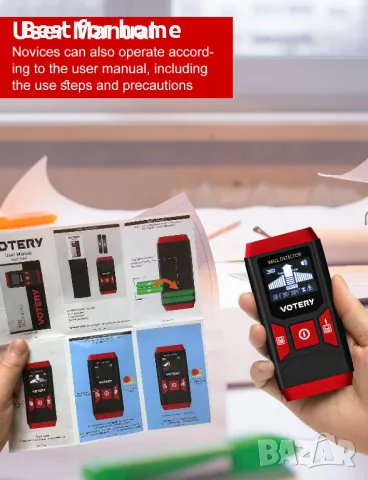 Стенен скенер Votery Stud Finder SF02- кабели, метал, тръби, дърво, снимка 6 - Други инструменти - 47818837