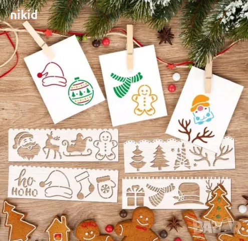 8 бр сет коледни снежинки елха елен стенсил шаблон спрей за торта украса стена scrapbooking, снимка 5 - Други - 47947665