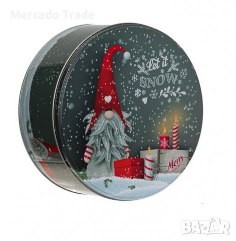 Коледна кутия Mercado Trade, За сладки, Метал, Гном, Сива