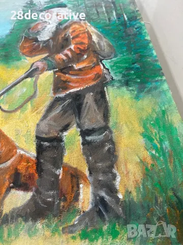 Картина на художник Венелин Петров “Ловец с куче” масло върху платно, снимка 5 - Картини - 48098555