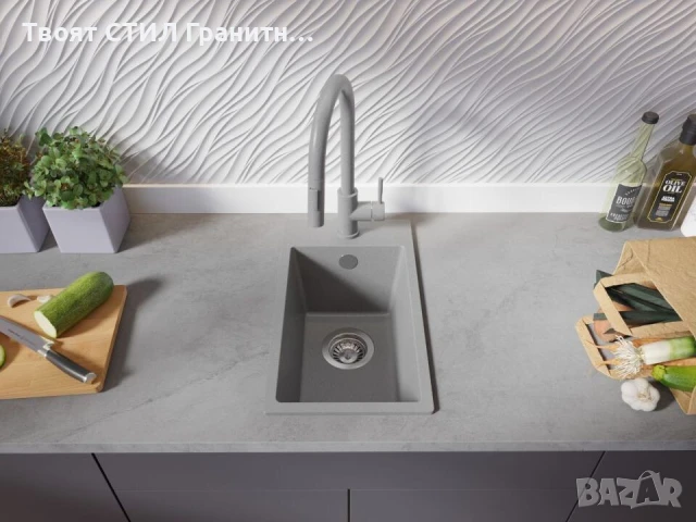 Сива кухненска гранитна мивка Рига 30 XL 280 x 500 mm, снимка 3 - Мивки - 51248970