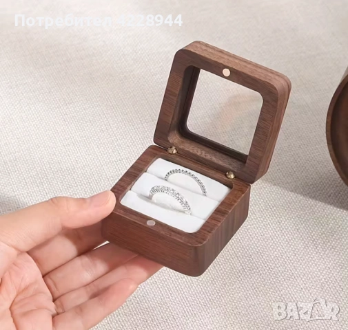 Дървена кутия за халки и годежен пръстен – сватбена, булчински аксесоар, снимка 2 - Сватбени аксесоари - 53114875