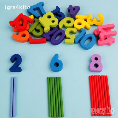  Ново! Дървена игра с пръчици, карти, дървени числа и елементи, снимка 5 - Образователни игри - 34853796