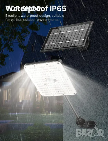 Mexllex 163LED охранителна лампа с отделен соларен панел, сензор за движение, USB,IP65, дистанционно, снимка 2 - Соларни лампи - 49487916
