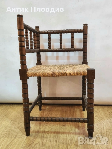 Античен френски ъглов стол с папурена седалка/мъжки, снимка 7 - Столове - 53381111