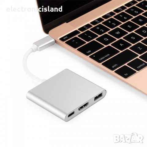 USB-C хъб Thunderbolt 3 адаптер USB C към HDMI съвместим 4K докинг станция PD зареждане за MacBook, снимка 4 - Кабели и адаптери - 38222479
