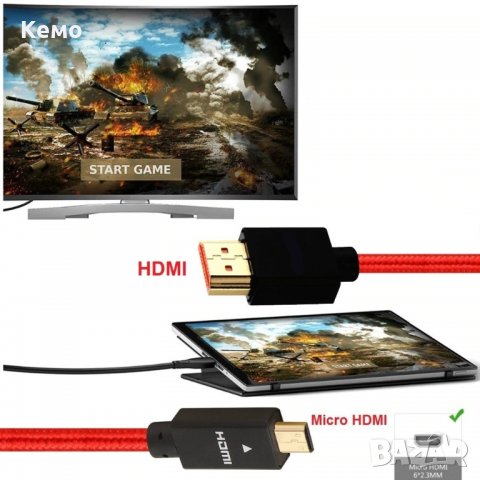 Кабел micro HDMI към HDMI, снимка 4 - Кабели и адаптери - 29039704