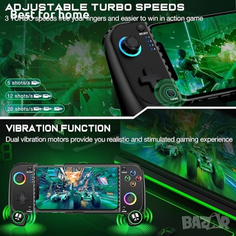 HASACOOL Мобилен геймърски контролер за Android/iPhone, RGB Light Hall Effect Joystick, снимка 3 - Аксесоари - 51856480