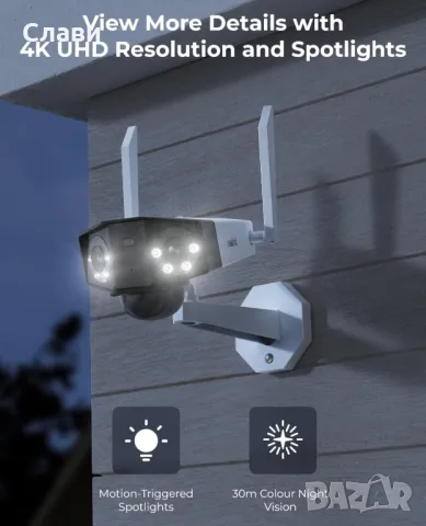 Reolink duo 2 + солар WiFi 4K Панорама , солар/батерия  180 градуса два обектива , снимка 10 - Камери - 49879998