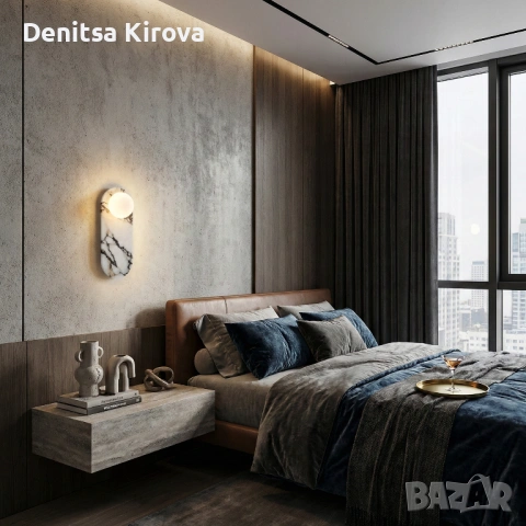 Дизайнерски стенен аплик – мрамор | W12 × H35 см | G4 | Чисто нов, снимка 3 - Лампи за стена - 53330877