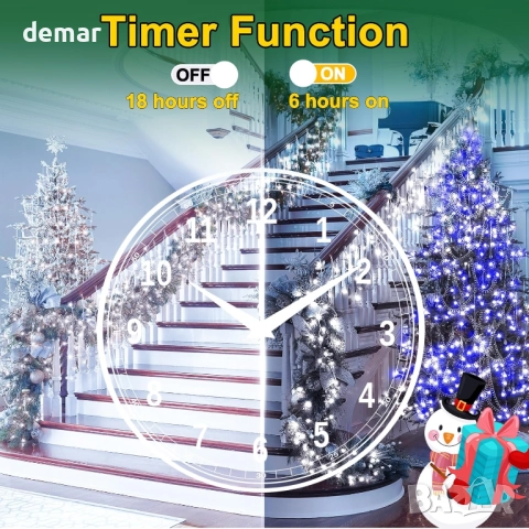 320 LED коледни светлини тип „ледулки“, 10 метра, таймер, студено бяло, снимка 5 - Декорация за дома - 52303413